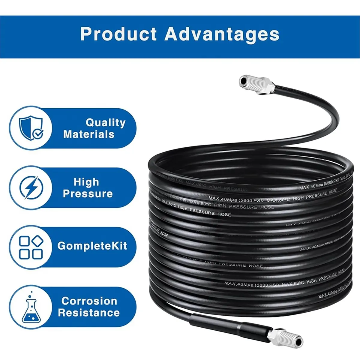 

Комплект шлангов для очистки труб 15 м, 400 бар, 140 ° Высокотемпературный (C High Temp) адаптер, совместимый с моющими аппаратами K2-K7.