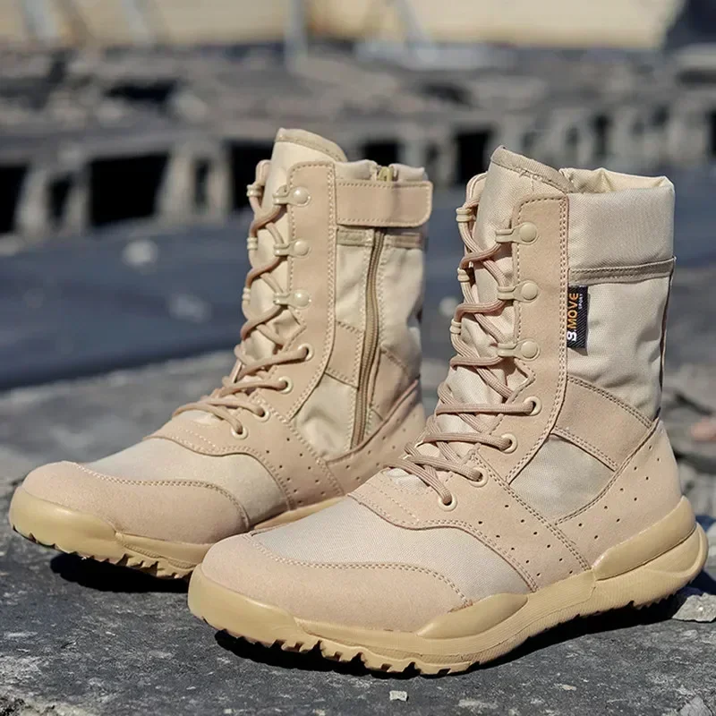 Summer Combat Training Boots Work Shoes Lightweight Mesh Breathable Military Tactical Boots plus Size Outdoor Hiking Boots