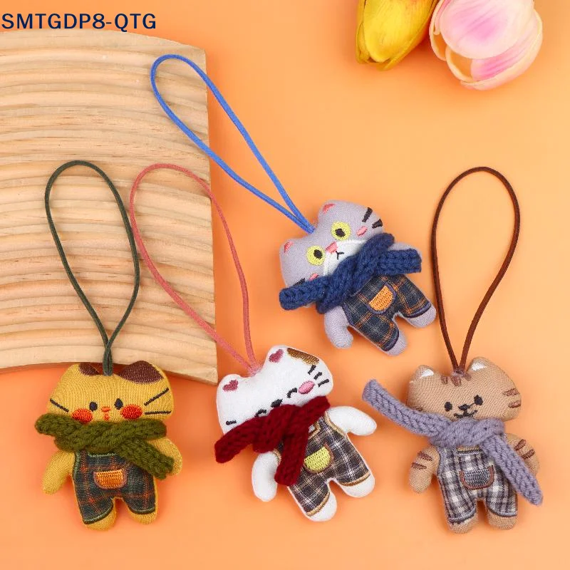 Hot Cute Cat Plush Keychain Mini Scarf Kitten Doll Pendant Fabric Animal Charms For Backpack Bag Car Key Decor Couple Gifts