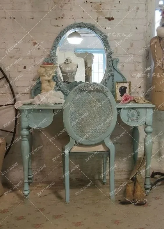 Lcarved solid wood dresser design with mirror dresser retro and old customization