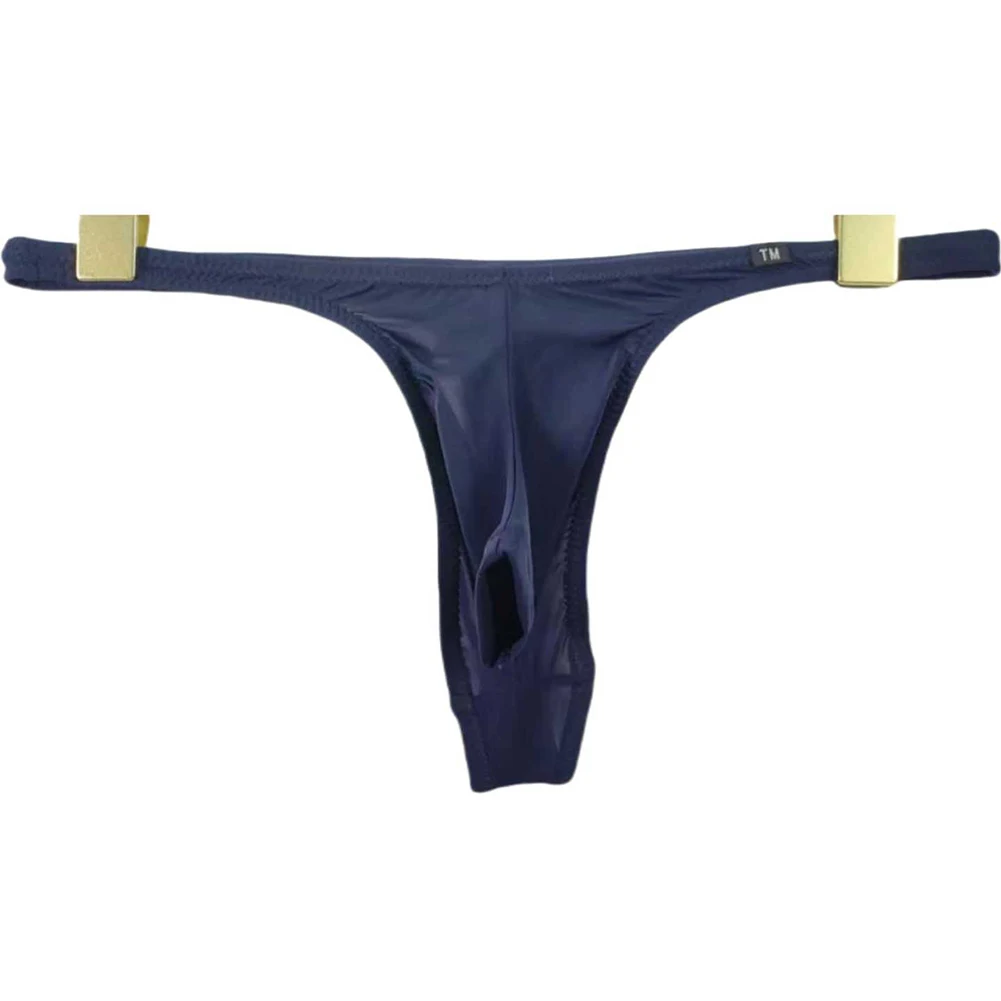 Men Sexy Low Waist Striped Briefs G-Strings Bulge Pouch Half Hip Coverage Underwear   T-Back Thong Breathable Lingerie ﻿