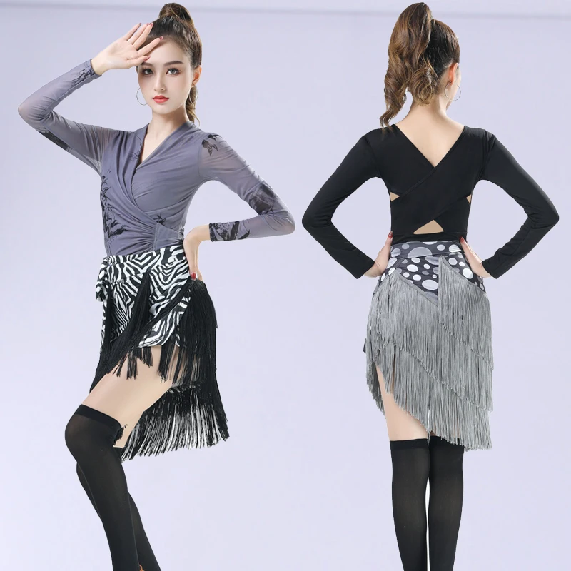 

Womens Fringed Latin Dance Skirt Lady Splicing Tassels Practice Skirts Cha-cha Samba Tango Jazz Dance Stage Performance Costume