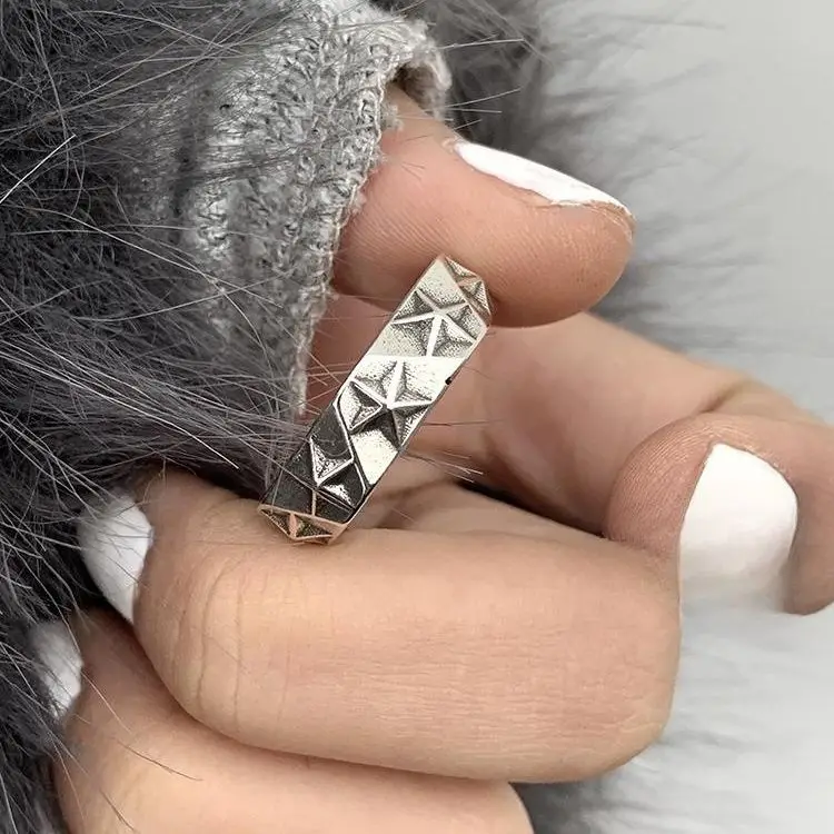 

925 Sterling Silver Star Adjustable Aesthetic Rings For Women Couple Luxury Chrome Jewelry Party Accessories Prevent Allergy