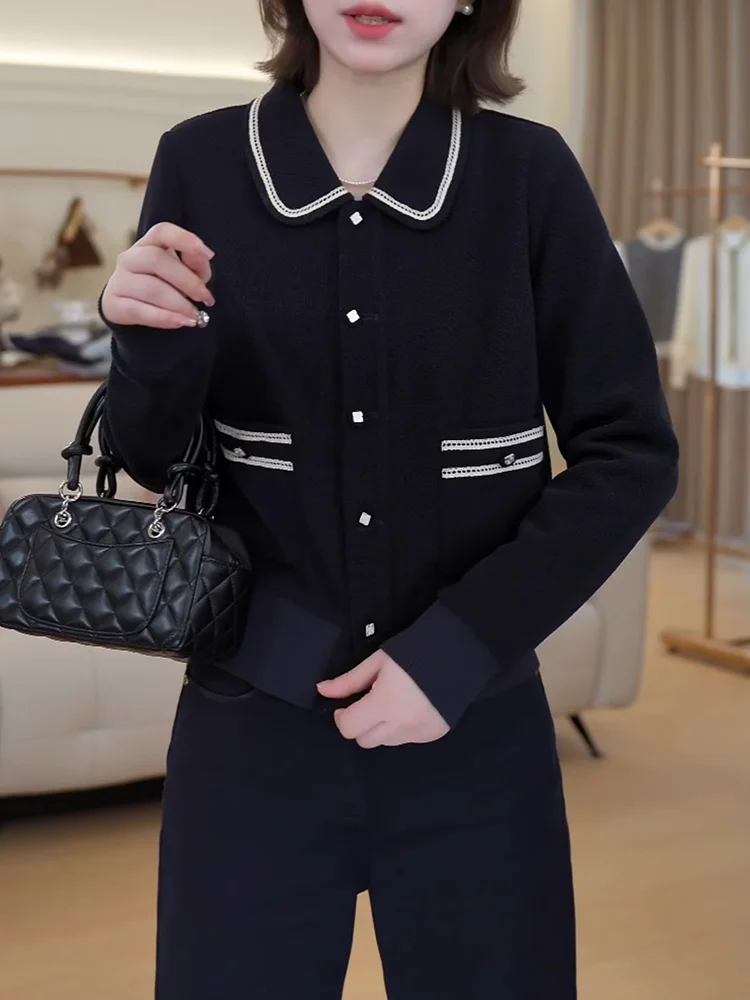 

Французский вязаный открытый кардиган больших размеров, универсальный утягивающий возрастной топ для женщин, осень 2025, Новое поступление