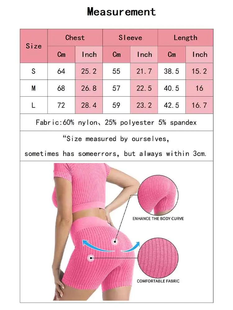 Women\'s Yoga Set Seamless Round Neck Short Sleeved and Shorts Running Fitness 2 piece High Waist and Hip Lifting Gym Sportswear