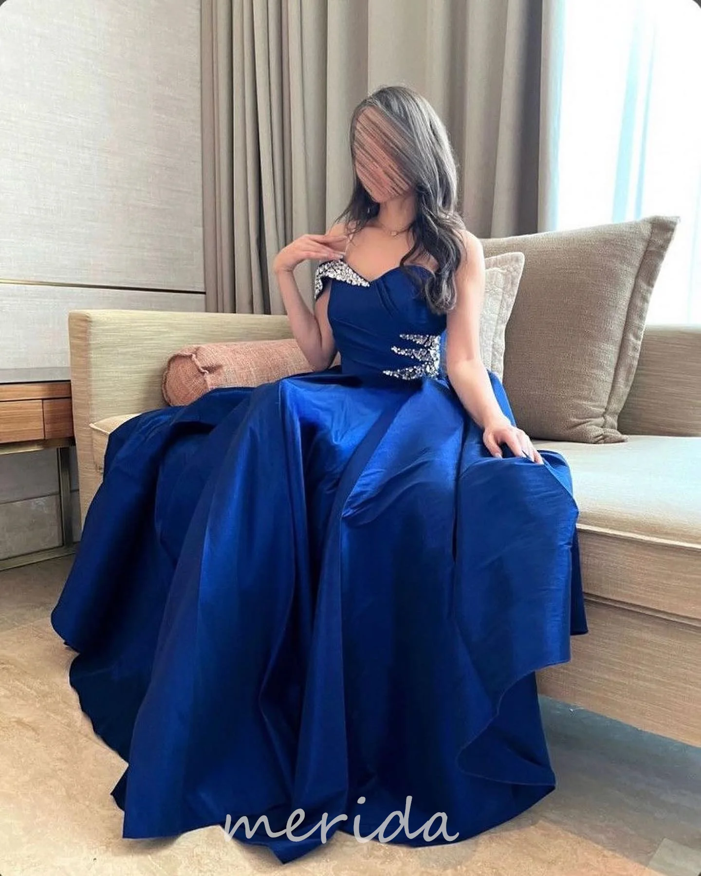 

Merida Royal Blue A Line Prom Dresses for Women Beaded Strapless Sexy Back Evening Party Gowns dresses for formal occasions