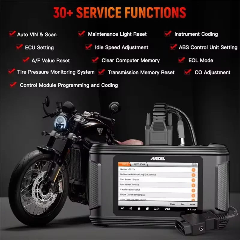 ANCEL MT510 Motorcycle Scanner All System OBD2 Diagnostic Tool for BMW/DUCATI/Harley Support 30+Functions Code Reader