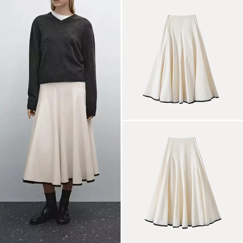

Spring New Sle Casual Frayed Hem Splicing Midi A-Line Skirt Women's Faion Z Polyester Fiber 00% Versatile Sle