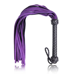 68cm Leather Handle Purple Black Cowhide Tassels Horse Whip Riding Crop Flogger Paddle Slapper Horse Training Dressage Whips