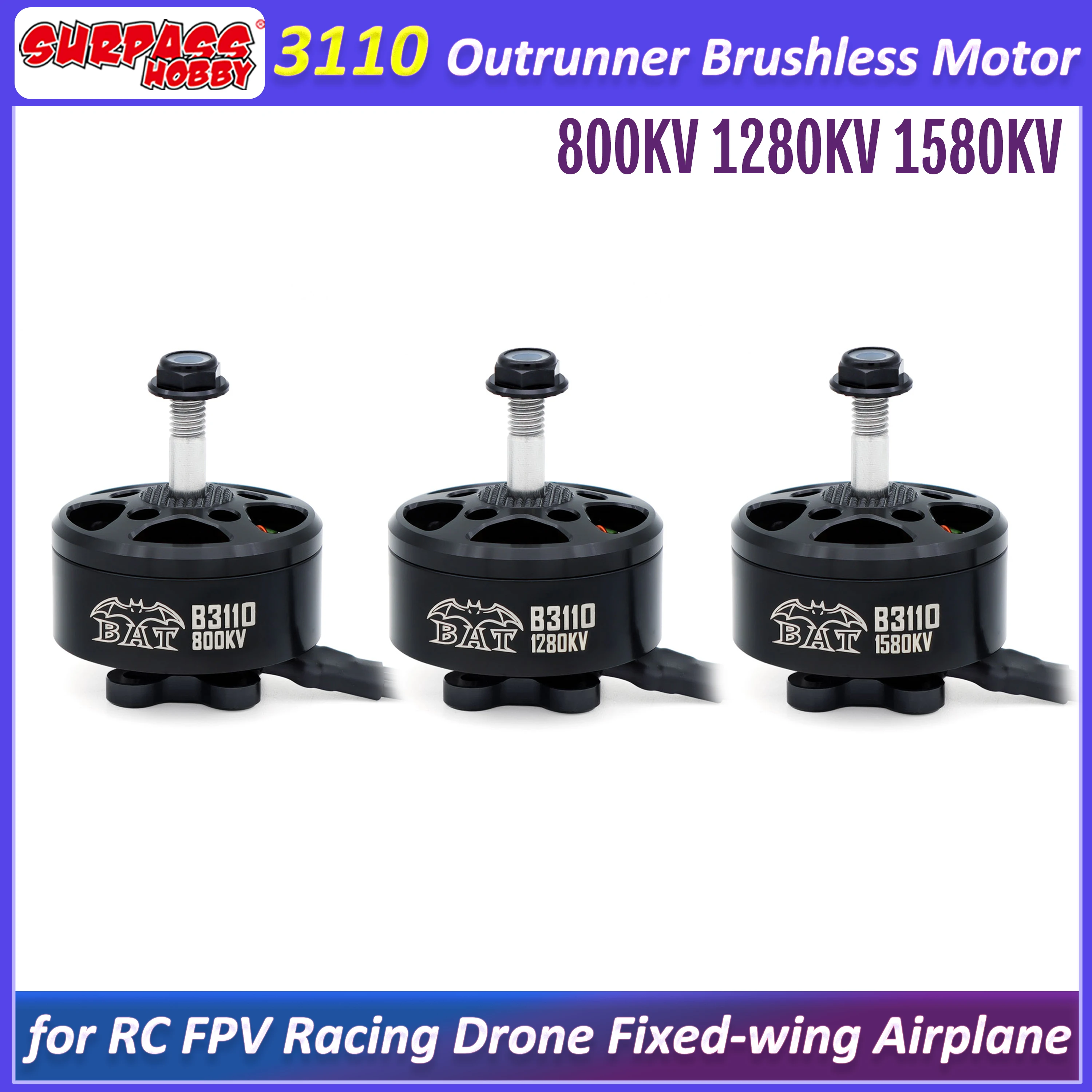 

SURPASS HOBBY B3110 3110 800KV 1280KV 1580KV Outrunner Brushless Motor for RC FPV Racing Drone Fixed-wing Quadcopter Airplane