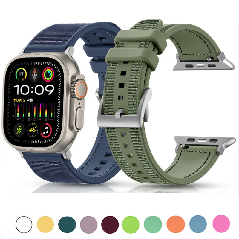 Silicone+Nylon Band For Apple Watch Ultra 3 49mm 42-46mm 44mm 45mm 40mm 41mm NEW Sports Straps iwatch series 11 10 9 8 7 6 5 SE