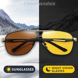 Top Brand Aluminum Day Night Vision Photochromic Sunglasses For Men Women Polarized Sun Glasses Driving Anti-glare Yellow lens