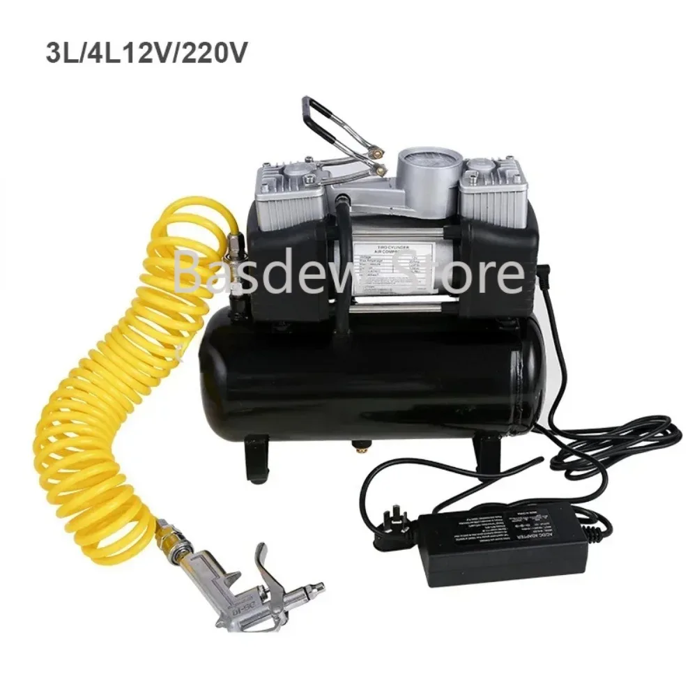 

automatic start stop portable dual cylinder air pump car tire inflator 12V 220V silent oil-free air compressor