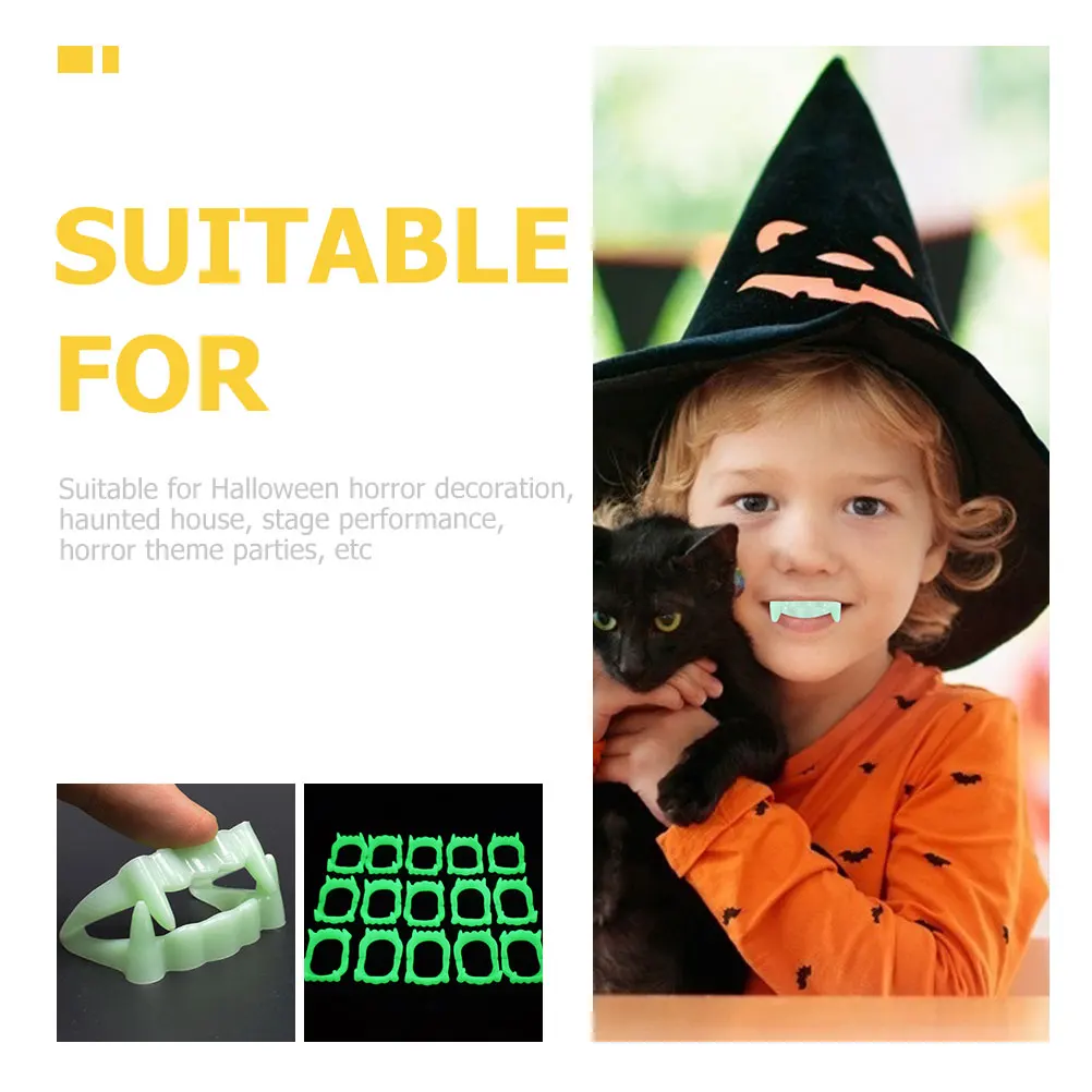 

25pcs Fluorescent Dentures Teeth Glowing Halloween Cosplay Prop Horror Fake Teeth Luminous Plastic Party Scary Stage