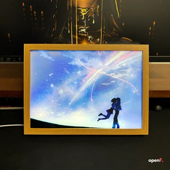 INS אנימה שמך נורת לילה מובילה ציור, USB חיבור תאורה בשלושה צבעים שמיים מבריקים מנורת שולחן מצב רוח מתנה מיוחדת לזוג