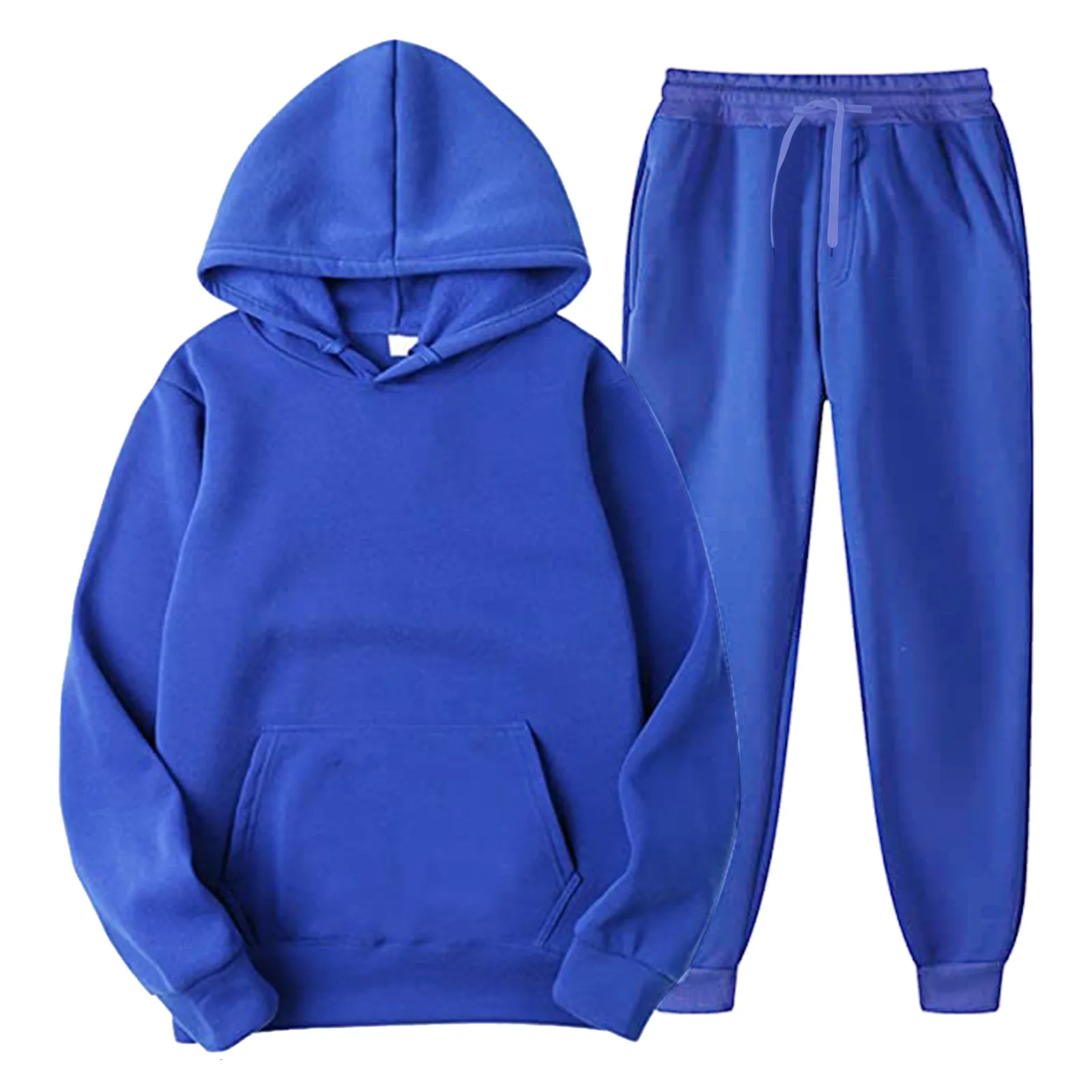 Mens Solid Hoodie Set Autumn Winter Hip Hop Oversized Hooded Sweatshirt Drawstring Pockets Sweatpant Loose Sports Tracksuit Sets