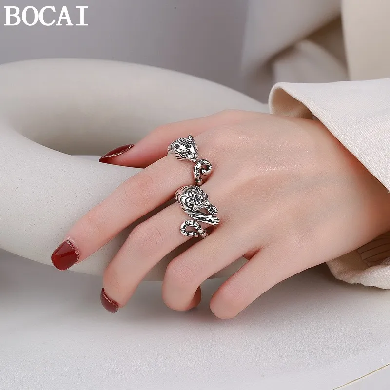 

BOCAI New S925 Silver Jewelry Retro Simplicity Tiger Engagement Ring Selected Gifts for Men and Women