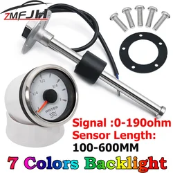 A Water Level Gauge With Water Level Sensor 52mm Water Level Meter With 7Colors Backlight 100-550mm 0-190Ohm Sensor For Oil Tank