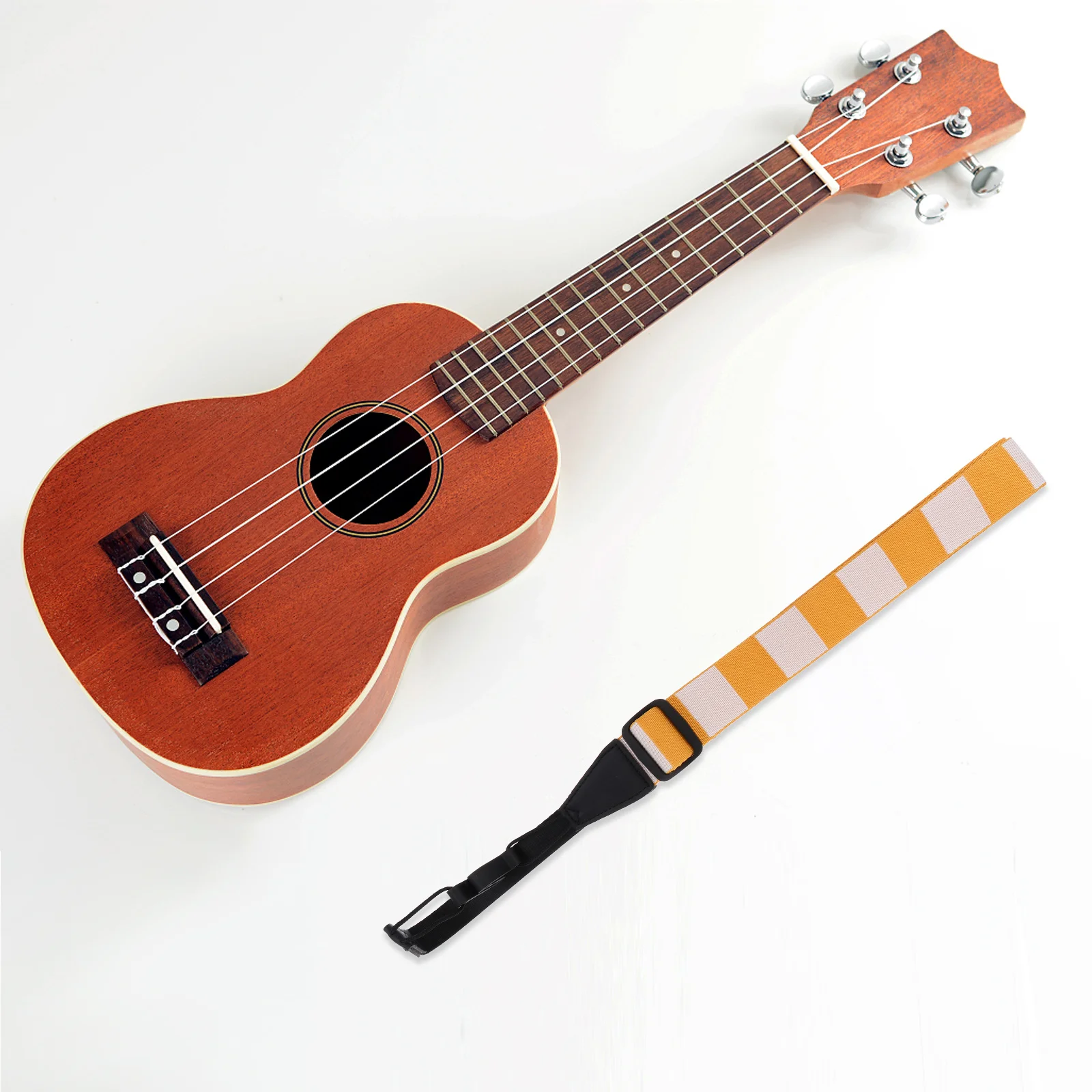 

Ukulele Strap Durable Cloth Plastic Adjustable Size Exquisite Weaving Process Bright Color Patterns Double Hooks