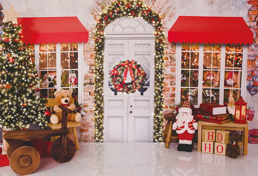 Mehofond-Fondo de tienda de Navidad, árbol de Navidad, Papá Noel, decoración brillante, Festival familiar, Retrato, fotografía, telón de fondo, estudio fotográfico