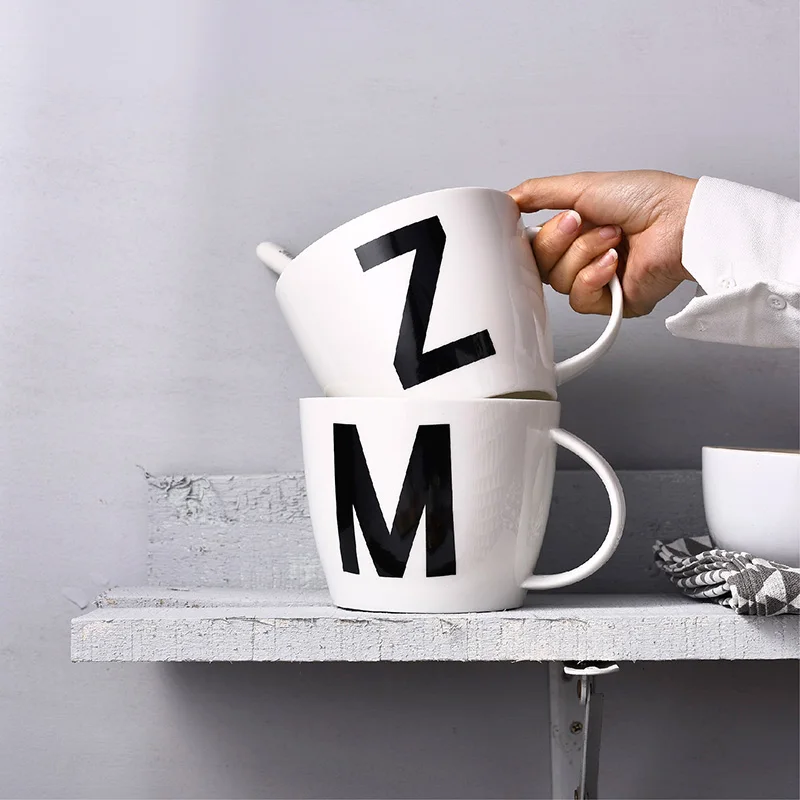 1000ml Large Letter Capacity Mug Breakfast Oatmeal Cup with Custom Pattern Simple White Salad Bowl