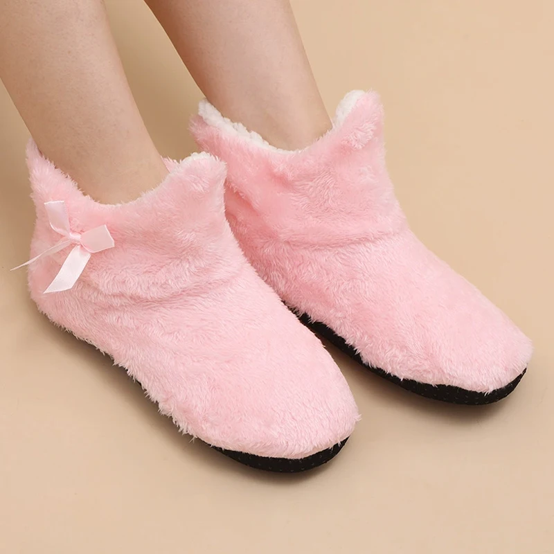 Winter Warm Slippers Women Home Padded Thickened Colorful Love Mid-calf Non Slip Ladies Plush Shoes Floor Socks Boots Footwear