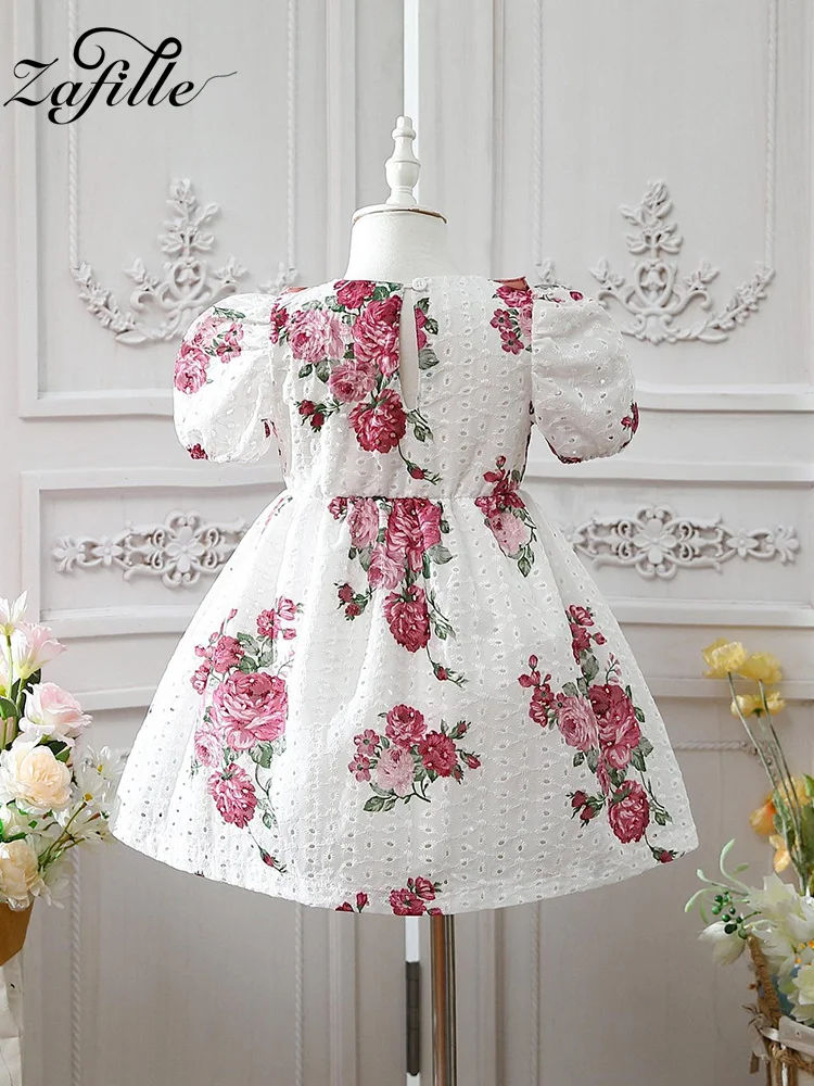 ZAFILLE Court Style Girls Dress Flowers Print Baby Clothes Ruffle Dresses For Girls Kids Clothing Sweet Toddler Baby Costume