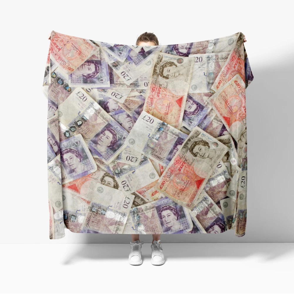 Money Backdrop Pound Banknotes Elizabeth Throw Blanket Cozy Soft Lightweight Warm Flannel Blankets Party