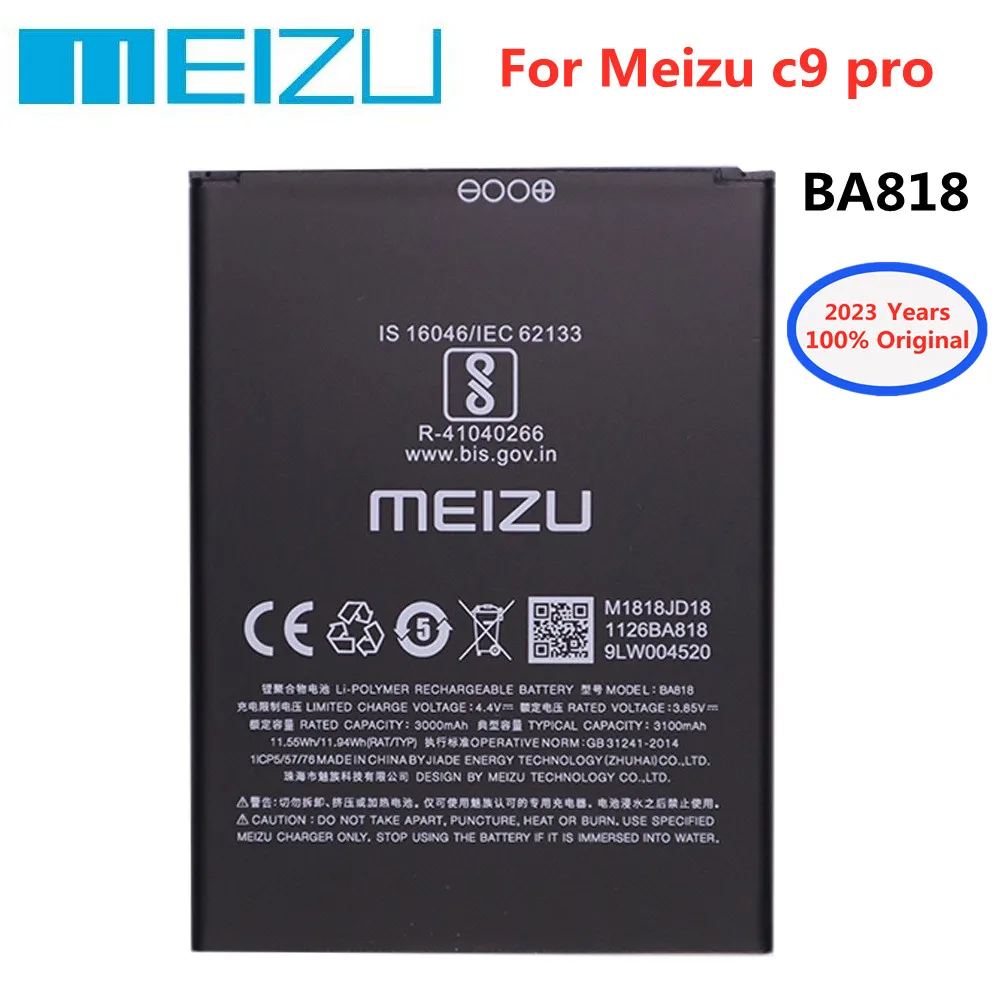 

2023 Years New Mei zu 100% Original BA818 3000mAh Battery For Meizu c9 pro c9pro Mobile Smart Phone Battery Batteries Bateria