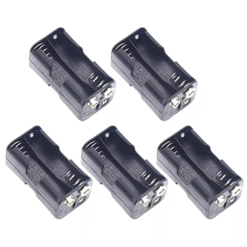 462B Pack of 5 4xAA Battery Holder Storage Box Case Battery Connector Battery Storage Boxes Black Enclosure with 9V