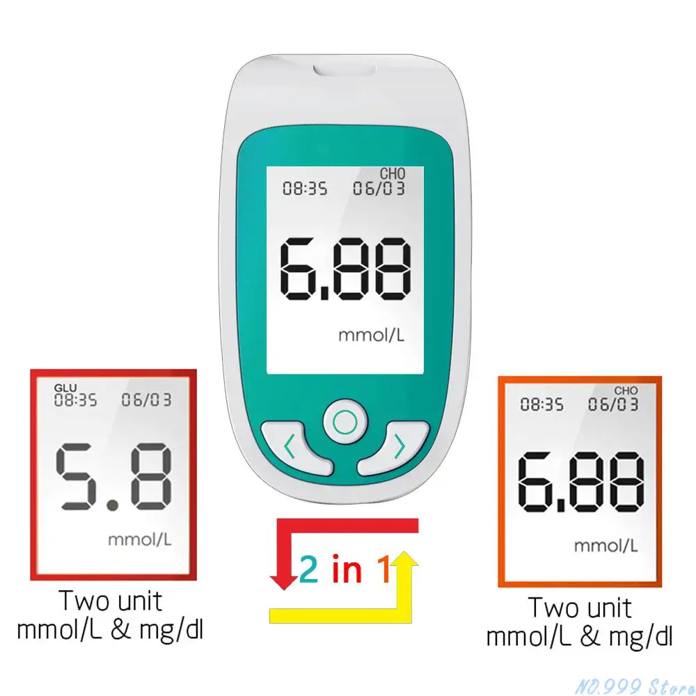 3 Dalam 1 Multifungsi Penguji Kolesterol & Meteran Glukosa Darah dengan Strip Tes & Sistem Pemantauan Diabetes