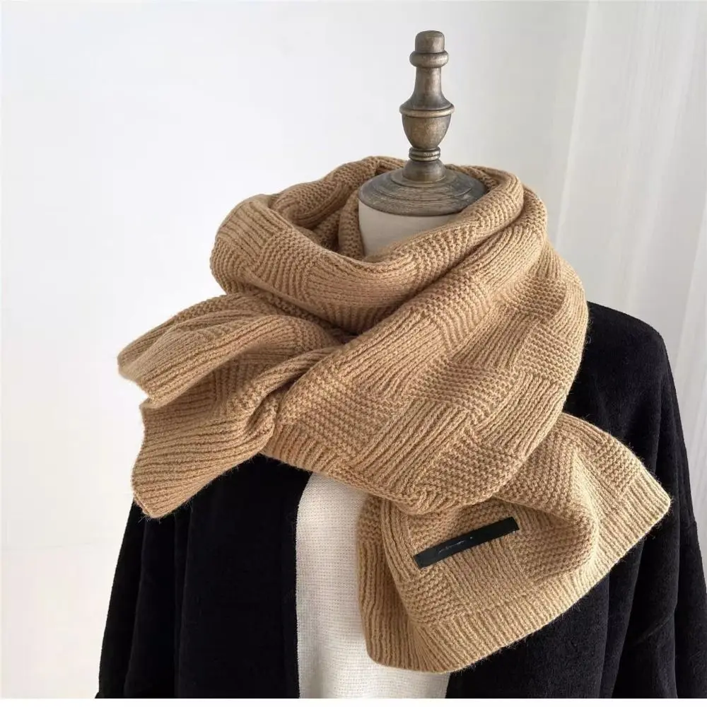

Ветрозащитный вязаный теплый шарф, утолщенный однотонный зимний женский шаль, теплый шарф из искусственного кашемира, универсальный шарф