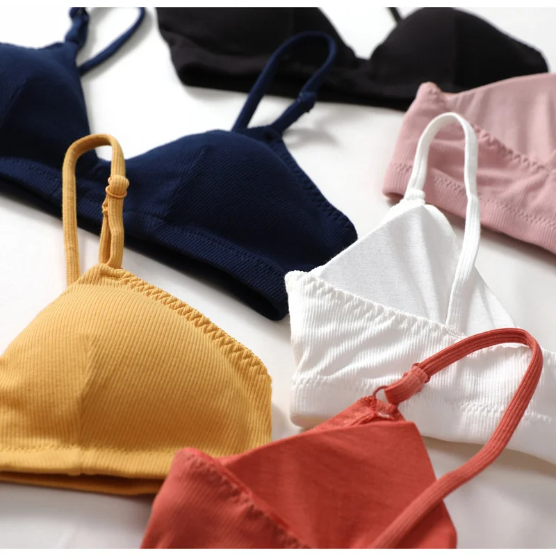 

Cotton Thin Flat Chest Triangle Cup Bra Comfortable No Steel Rings Gather Bra French Sexy Small Breast Lingerie Sling