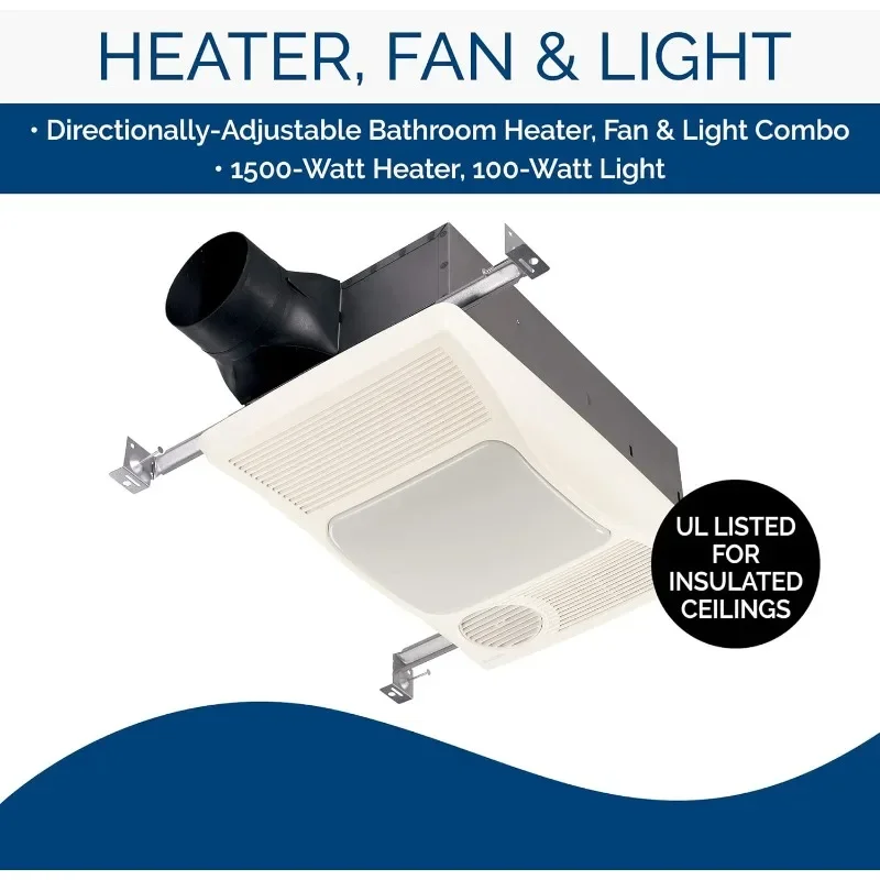 Broan 100HL Directionally-Adjustable Bath Fan with Heater and Incandescent Light