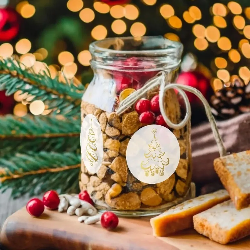 500 個 1 インチ/2.5 センチメートルクリアメリークリスマスステッカープレゼントカードタグ自己粘着シールラベルスクラップブッキングクリスマスステッカー