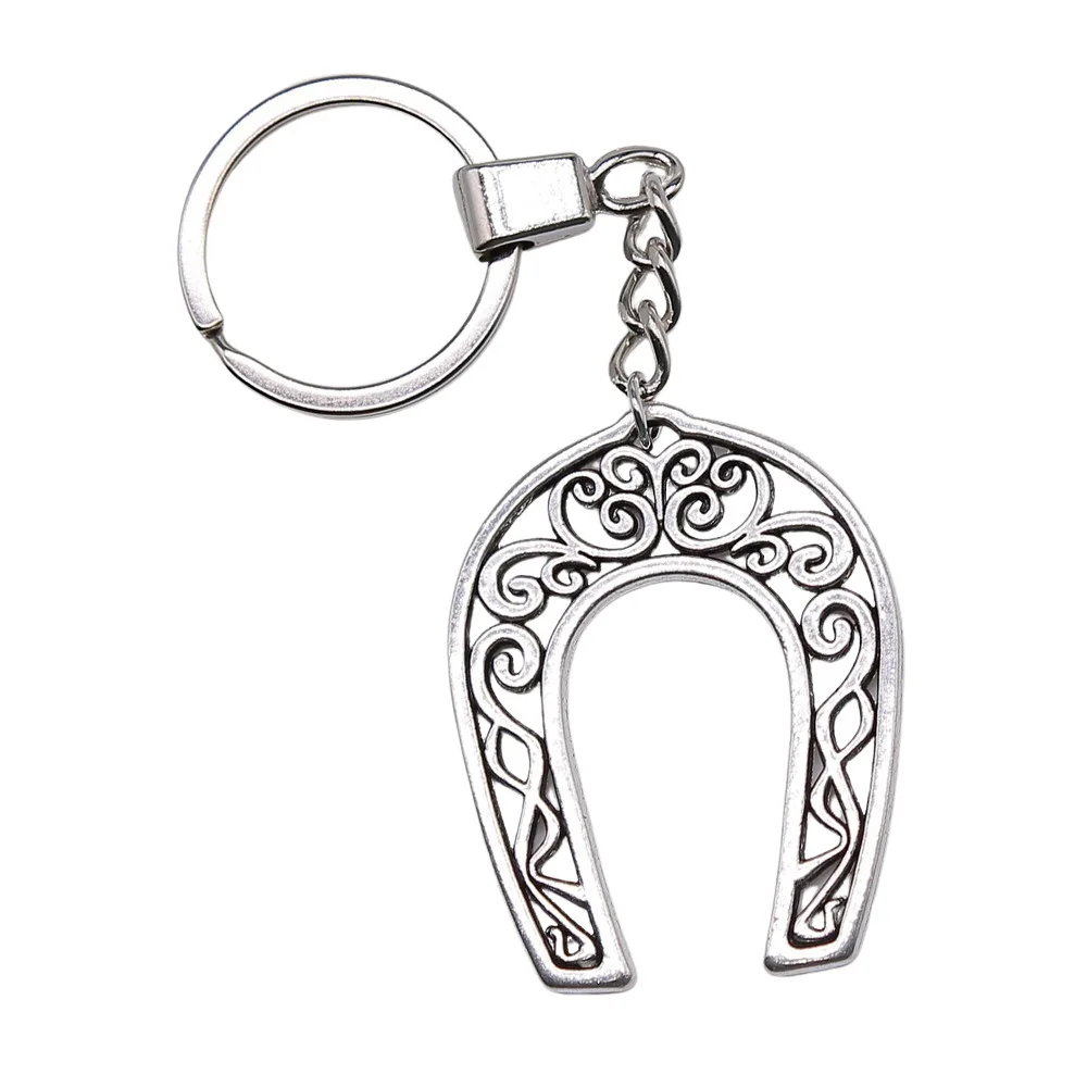 Men Jewelry Gift Vintage Antique Silver Color 50x39mm Oversized Hollow Horseshoe Pendants Keychain Keyring Holder