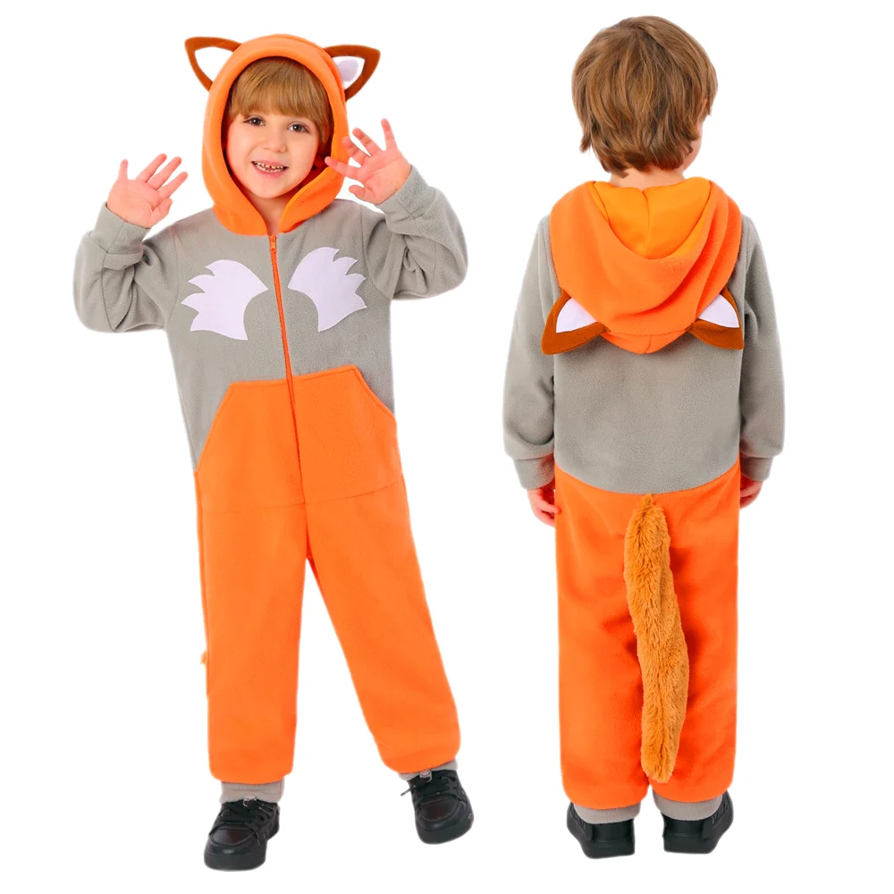 

Animal Fox Costume Kids Boy Girls Orange Pajamas Cosplay Jumpsuit Halloween Party Stage Performance Kigurumi Outfit
