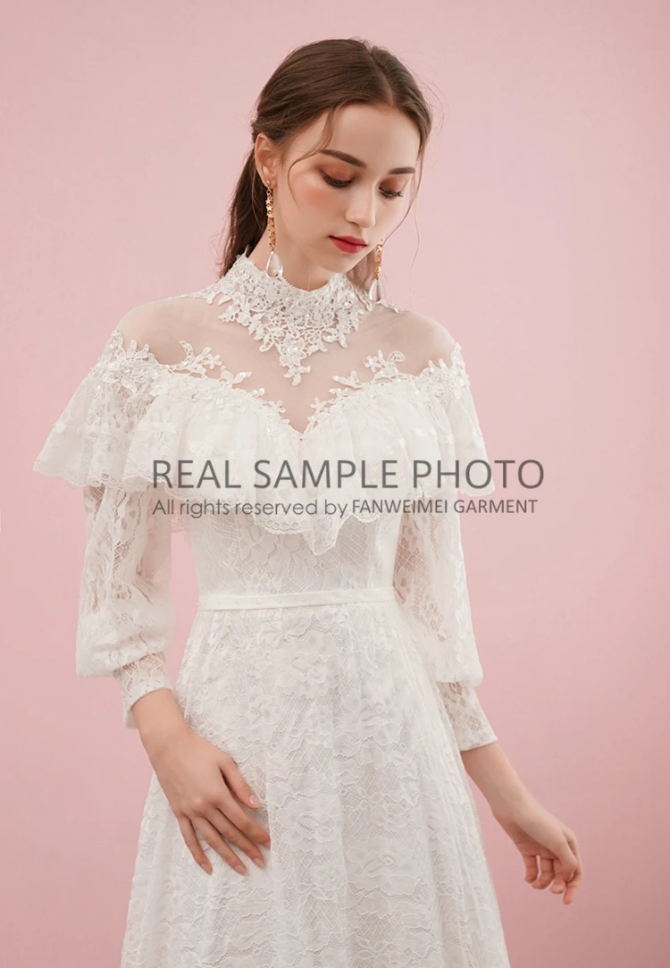 Victorian Lace Vintage Bridal Gown Long Sleeve Good Quality Real Photo Factory Price Customzied