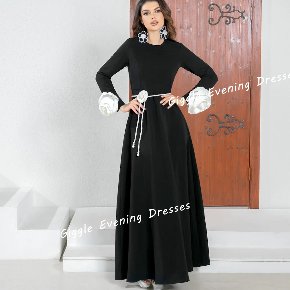 

Giggle Crepe O-Neck Flowers A-Line Elegance Prom Gown Saudi Pretty Sashes Arab Ankle-Length Evening Party Dresses for Women 2024