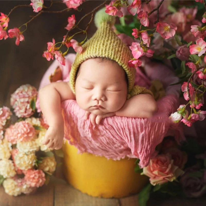 Newborn Photography Props Cute Crochet Knitted HairBall Hat and Pointed Ear Guards Cap Infant Photo Shooting Cap Accessories