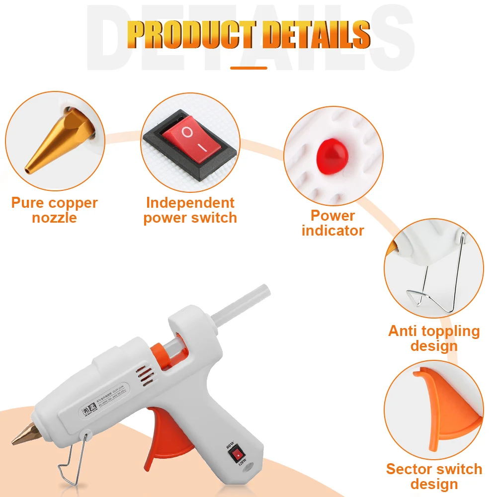 80W Hot Melt Glue Gun With 11*200MM Glue Stick DIY Mini Guns Adhesive Stick Hot Glue Gun Tools for Home Heat Tool