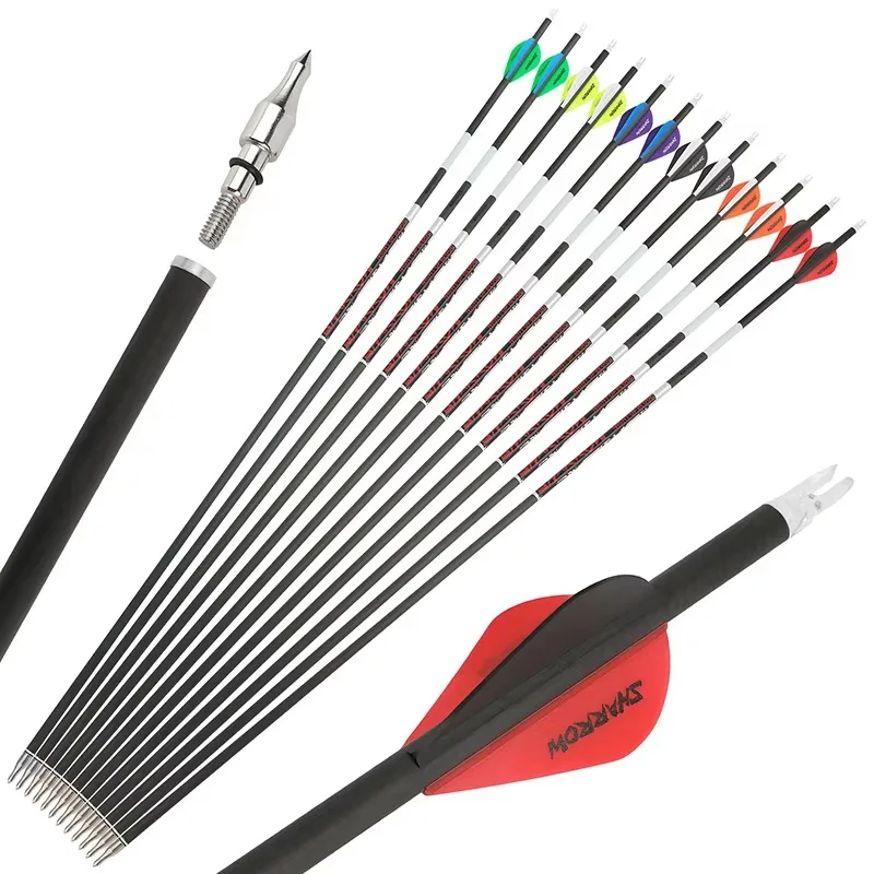 30”Archery Pure Carbon Arrow SP300-600 ID6.2mm Shooting Training Vanes Arrows Archery Outdoor Sports Compound Bows Recurve