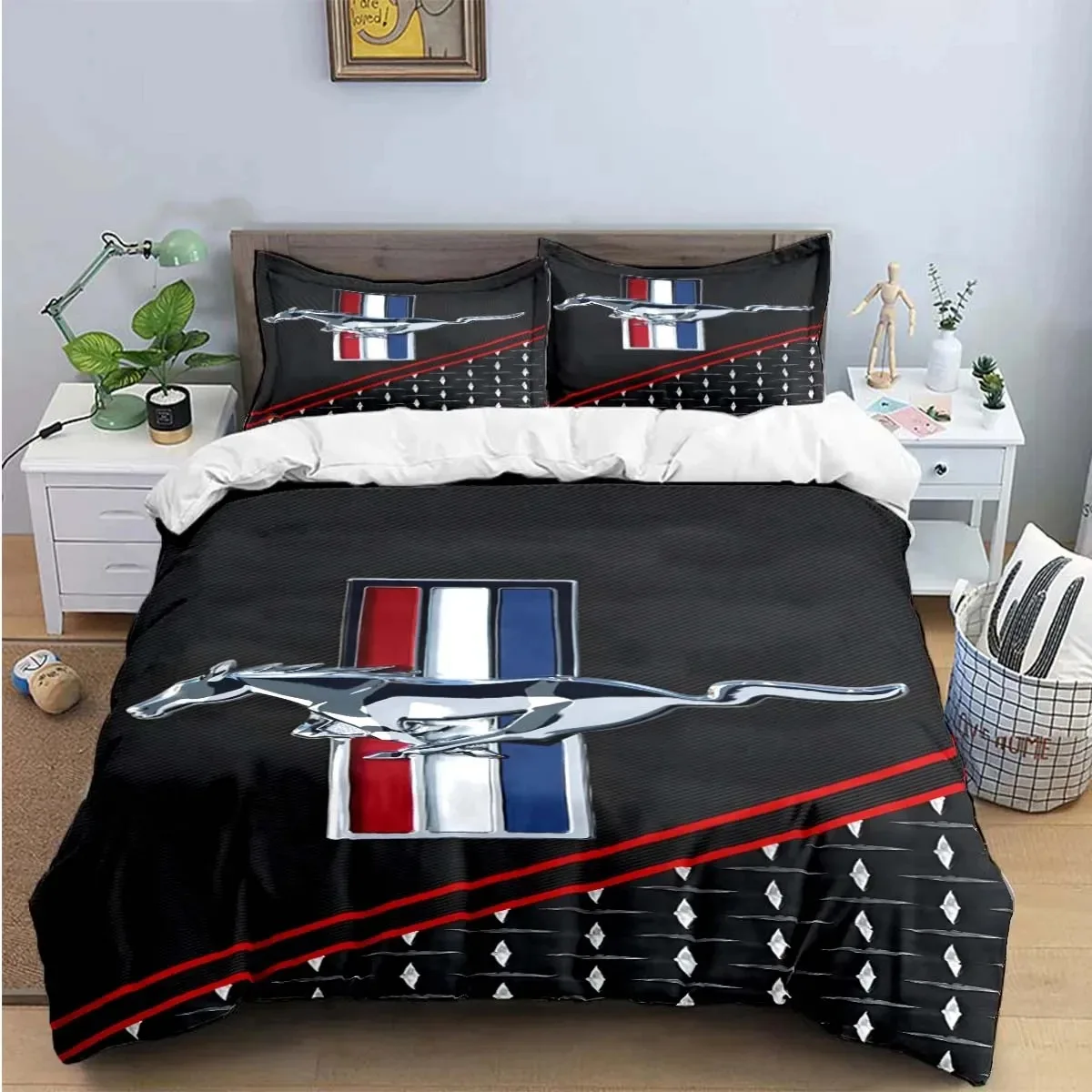 3D Print Mustang Car Logo Bedding Set Boys Girls Twin Queen King Size Duvet Cover Pillowcase Bed boys Adult Home Textileextile