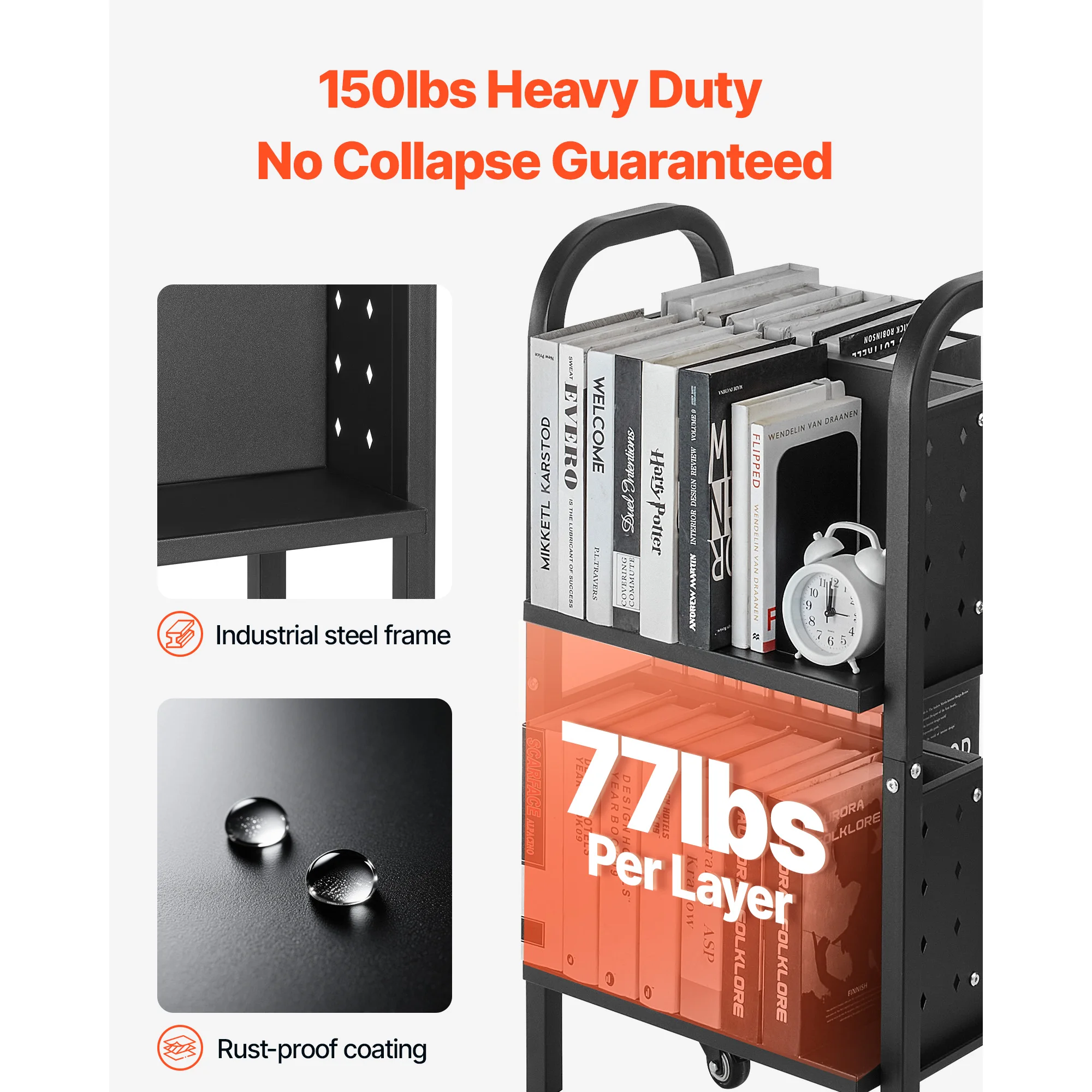 SucceBuy-carrito para libros con ruedas de 150 libras, estantes en forma de L de doble cara con ruedas bloqueables de 2 pulgadas, camión para libros para el hogar y la Oficina