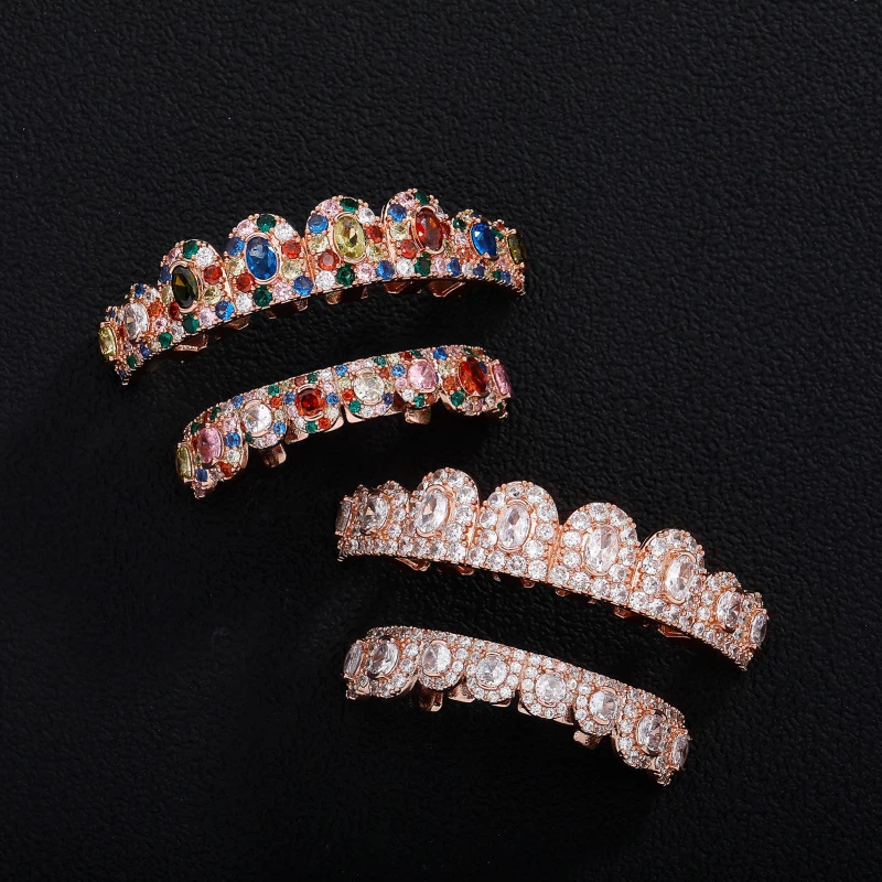 Hip-Hop-Stil Elegante Iced-Out Zirkonia-Zahnkappen Vintage Vollbesetzte CZ-Stein-Zahnkappen für Damen und Herren Bling-Schmuck Tragbares Geschenk