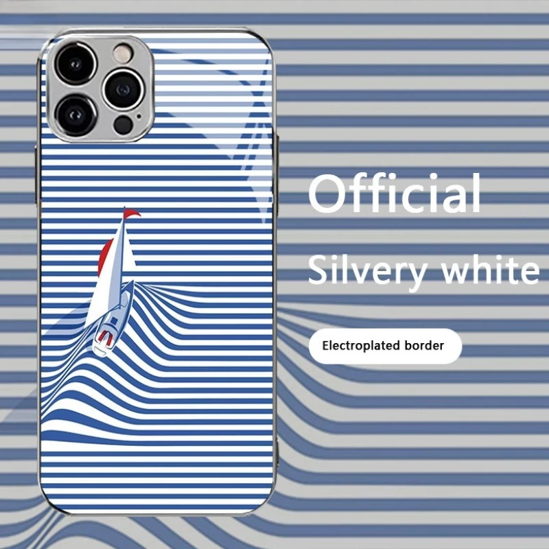 Sailboat Sailing in Waves Pattern Design Suitable for iPhone 17/16/16ProMax/15/14/13/12ProMax/11/11Pro Anti-drop protection