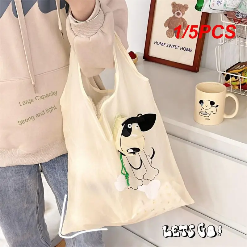 1/5PCS Foldable Handbag Portable Large Capacity Polyester Puppy Shaped Folding Shopping Bag Eco Bag Folding Durable