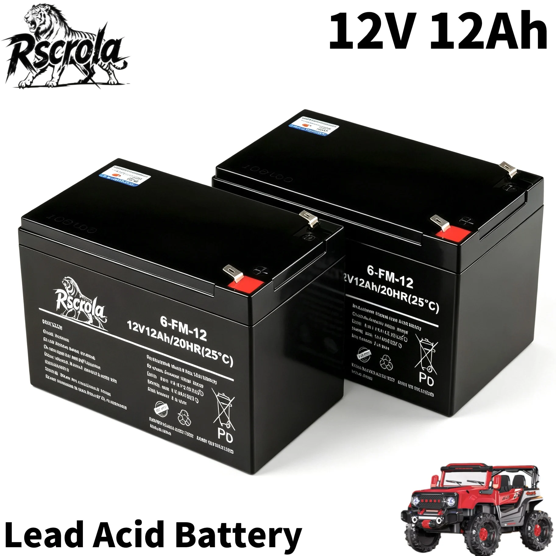 6V/12V Rechargeable Battery 5Ah 7Ah 8Ah 12Ah, Replacement Power Supply for Kids Electric Car Toy Motorcycle Baby Stroller