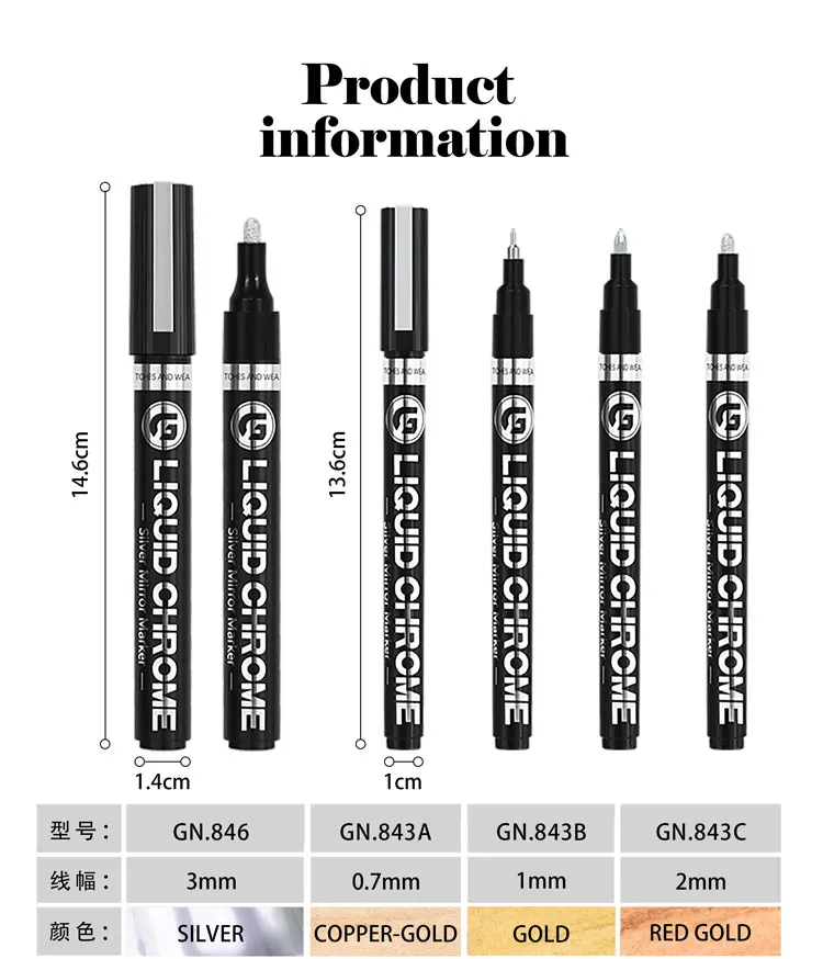 1/2 stücke Spiegel Marker Stift DIY Reflektierende Farbe Stifte Spiegel Marker Chrom Gold SILBER Marker Unterschrift Auto Styling Kunst handwerk – Detail 3