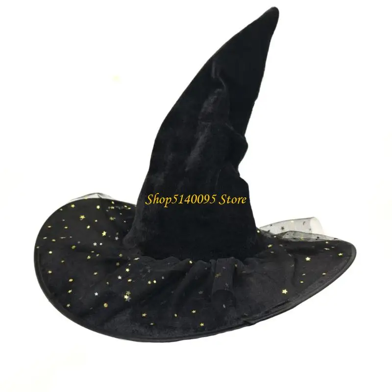 DXAE Halloween Heksenhoed Tovenaar Caps voor Vrouwen Mannen Tovenaar Cosplay Kostuum Accessoires Ster Kant Ontwerpen Punthoed